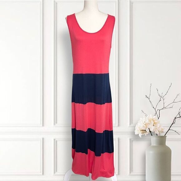 Andrea Orange & Navy Blue Maxi Tank Dress Sz XL - Picture 1 of 7